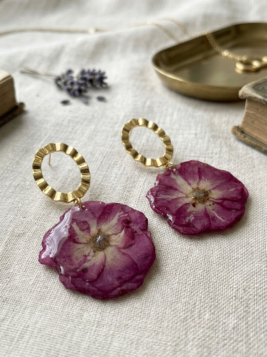 Boucles d'oreilles pendantes Rose éternelle – Plaqué or