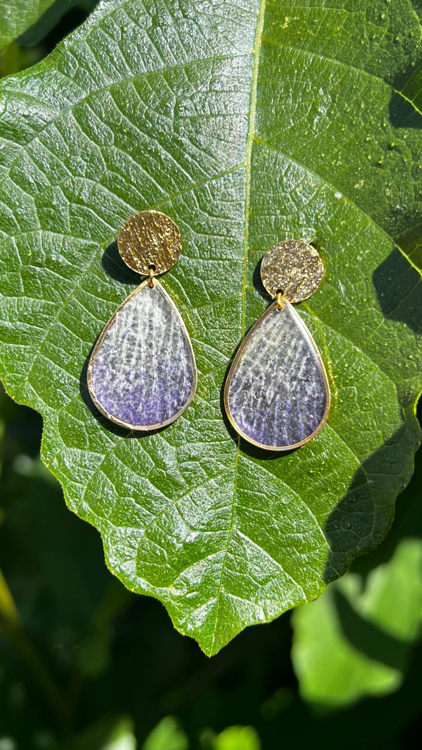 Boucles d'Oreilles Goutte "Iris Dégradé" – Laiton Doré à l'Or Fin 24K
