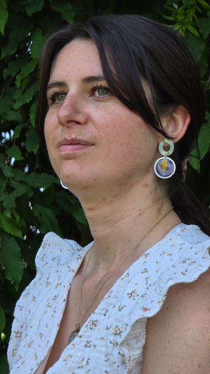 Boucles d’Oreilles "Iris Solaire" – Argentées & Fleur Véritable