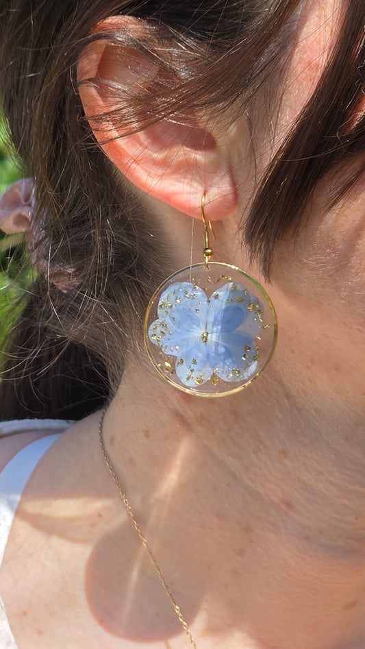Boucles d’Oreilles "Hortensia d'Or" – Laiton Doré à l’Or Fin 24K - Paillette d'or