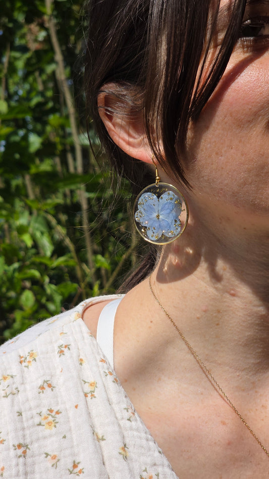 Boucles d’Oreilles "Hortensia d'Or" – Laiton Doré à l’Or Fin 24K - Paillette d'or