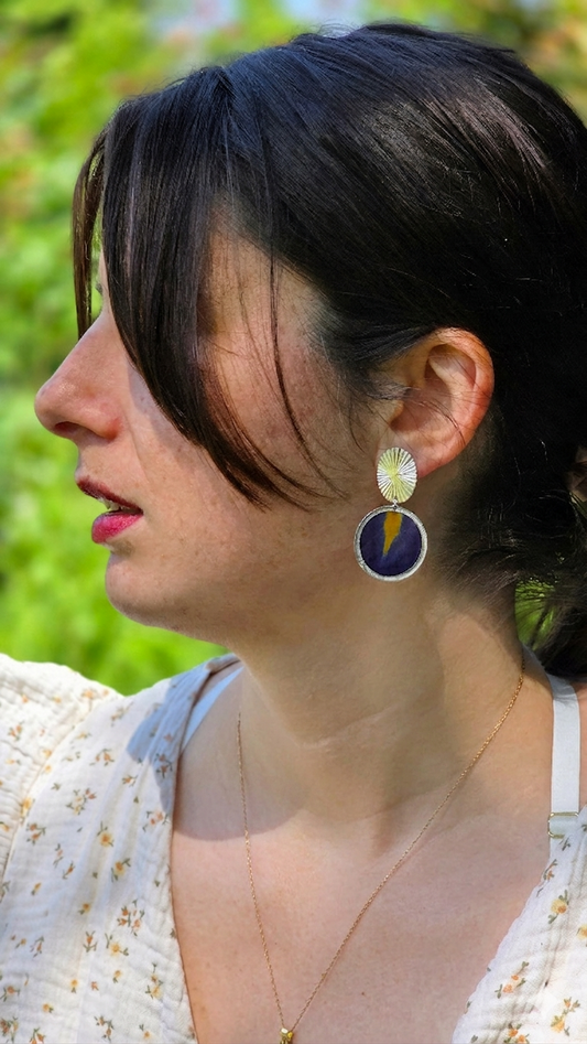 Boucles d’Oreilles "Goutte d’Iris" – Argentées & Fleur Véritable (Ovale)